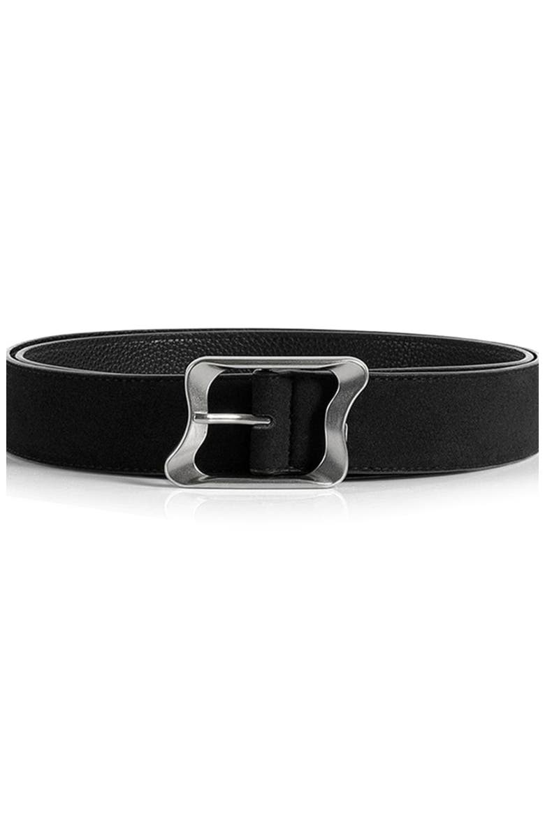 Eleanor Suede & Leather Statement Buckle Belt, Alternate, color, Black