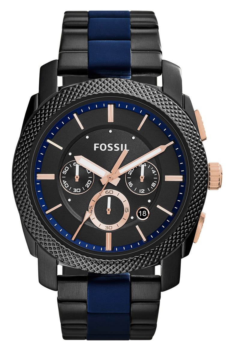 'Machine' Chronograph Bracelet Watch, 45mm, Main, color, BLACK/ BLUE