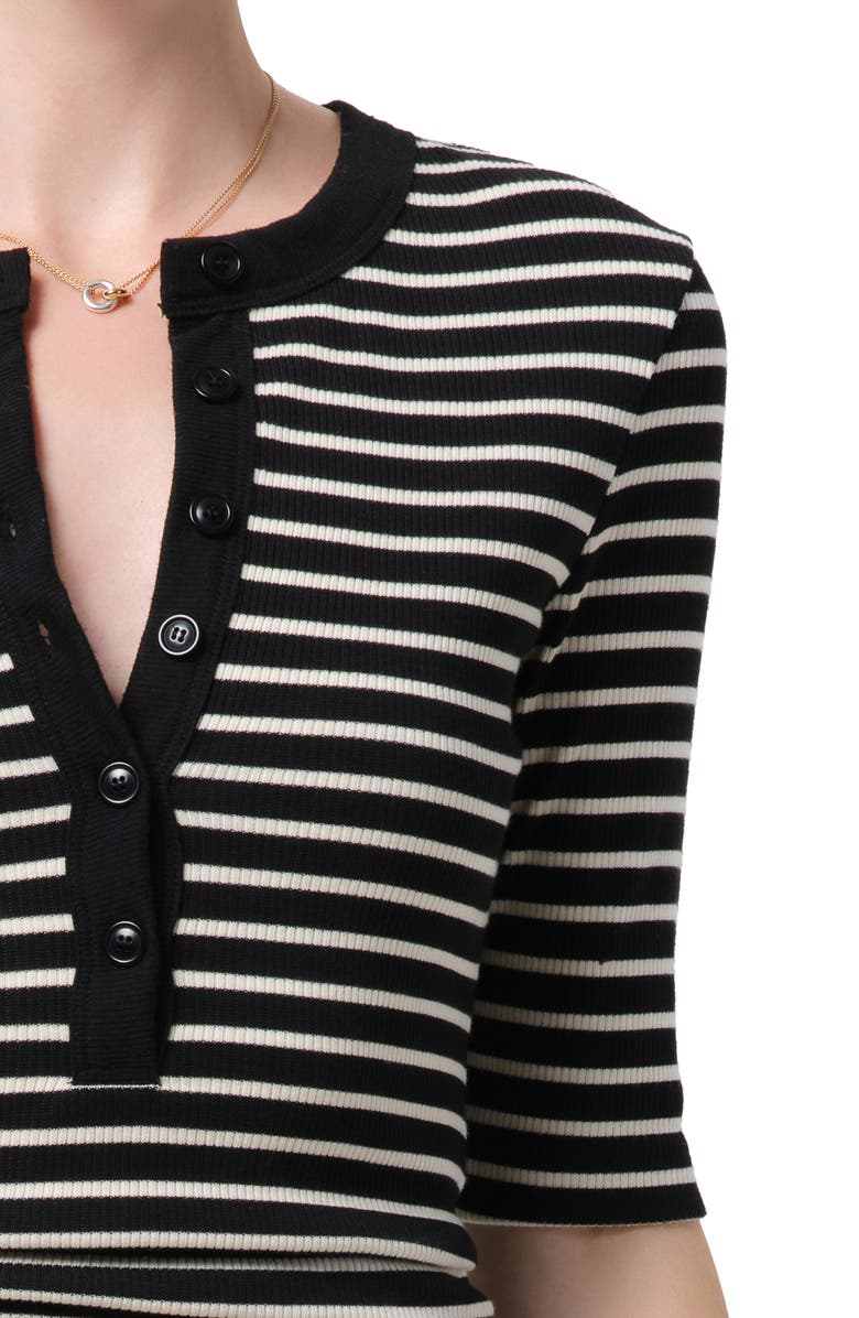 Citizens of Humanity Nali Stripe Cotton Blend Rib Henley Top, Alternate, color, Anthracite