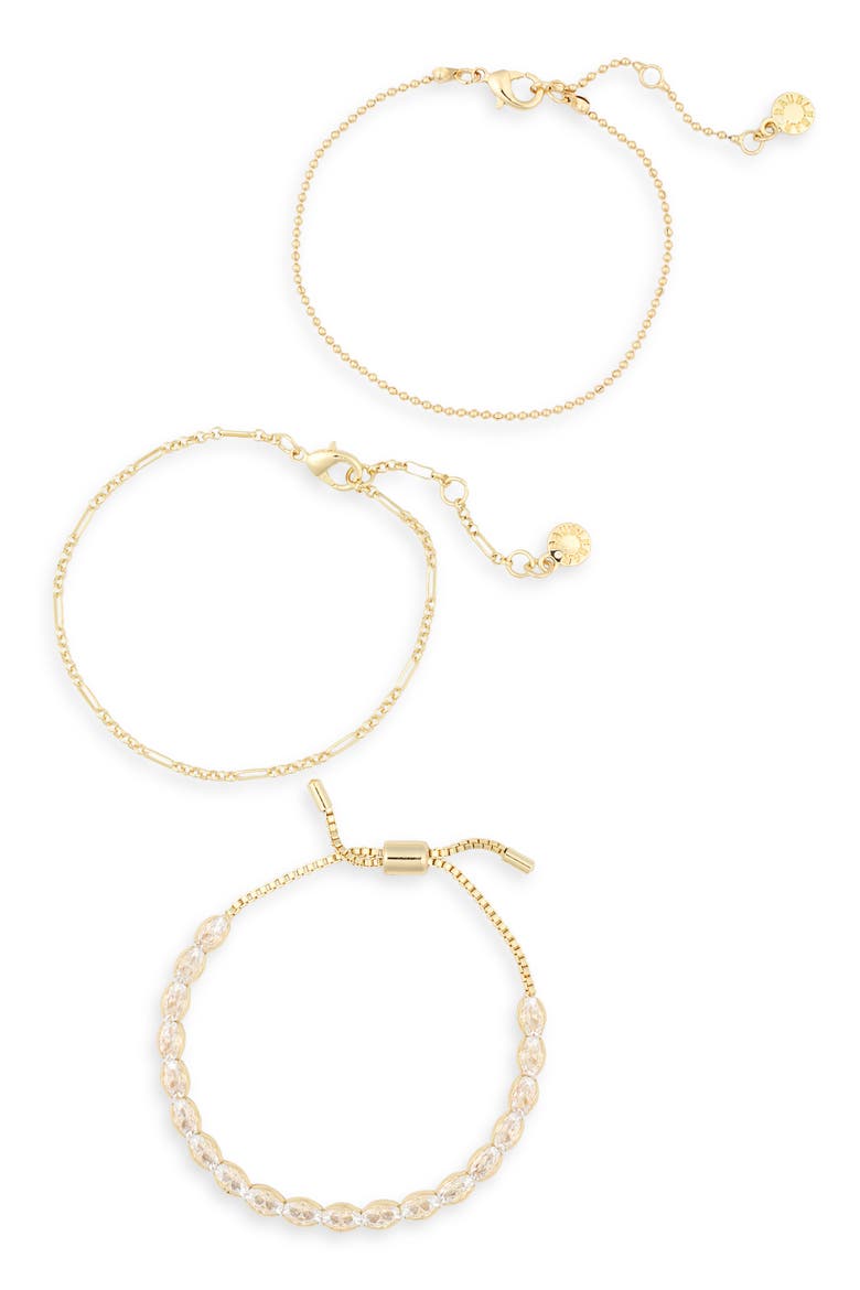 Set of 3 Crystal & Chain Bracelets, Alternate, color, GOLD