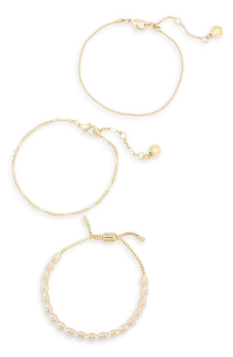 BaubleBar Set of 3 Crystal & Chain Bracelets, Alternate, color, Gold