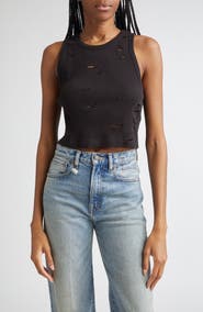 R13 Distressed Cotton Crop Tank