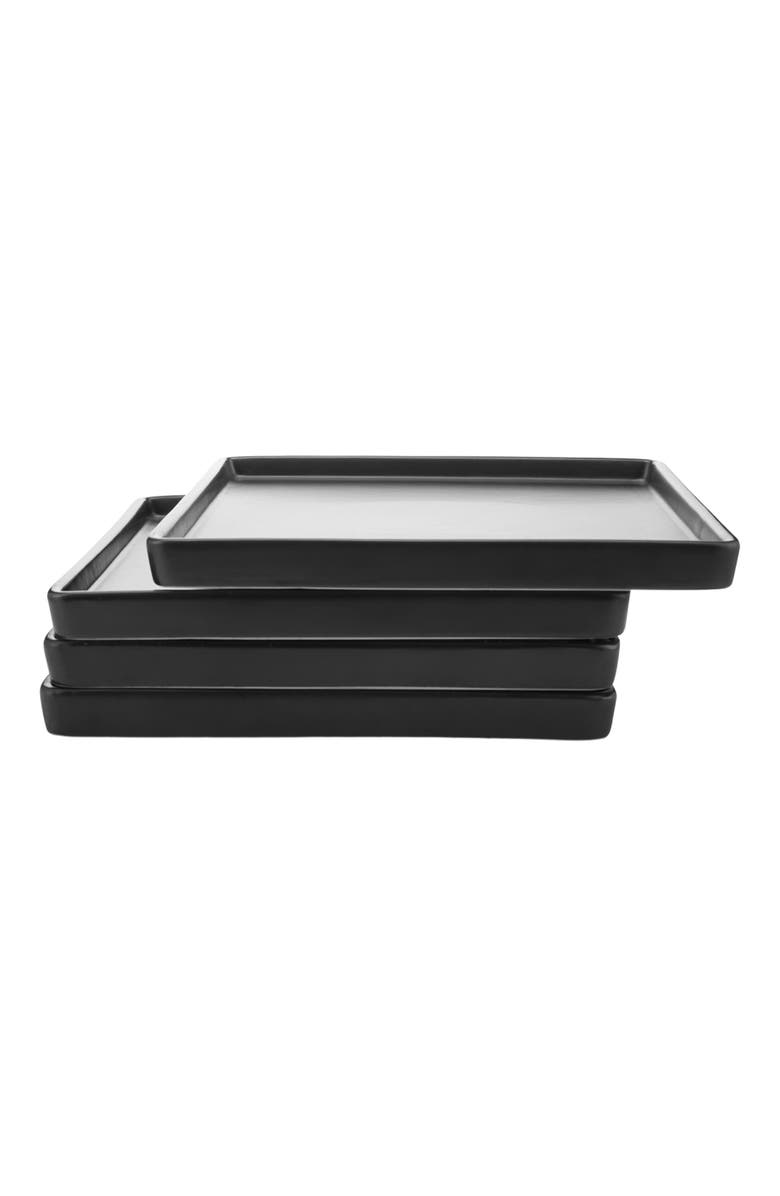 Stone Lain Grace Stoneware 4-Piece Salad Plate Set, Alternate, color, Black Matte