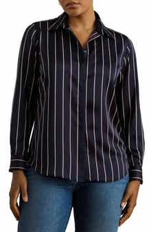 Classic Stripe Charmeuse Button-Up Shirt