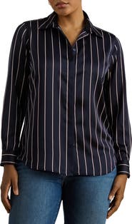 Lauren Ralph Lauren Classic Stripe Charmeuse Button-Up Shirt