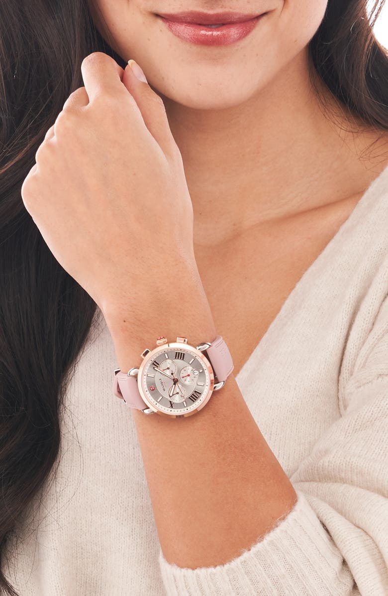 MICHELE Sporty Sport Sail Chronograph Watch Head with Silicone Strap, 38mm, Alternate, color,