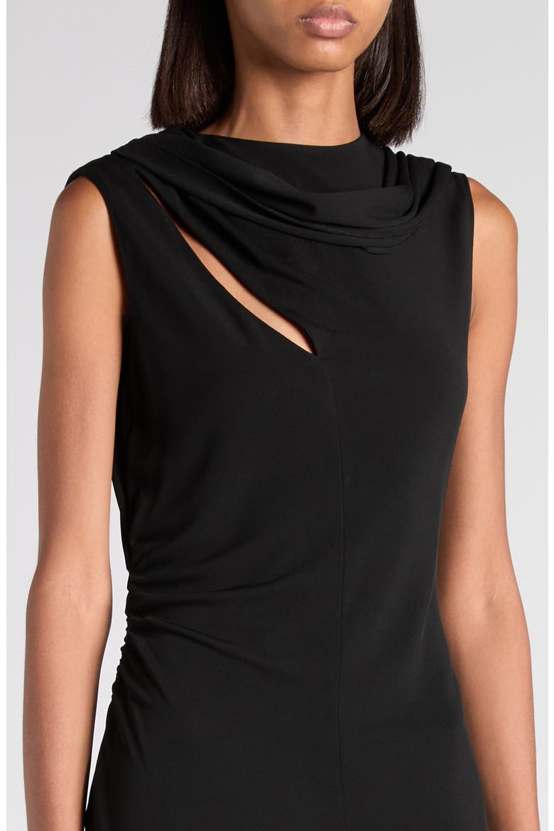 Cutout Shoulder Crepe Jersey Cocktail Dress, Alternate, color, LB999 BLACK