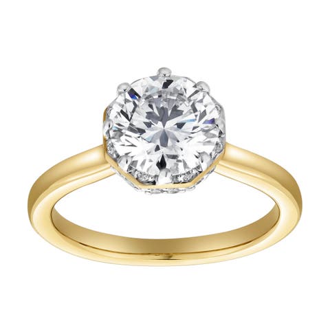 Tiarae 14K Gold Round Cut Lab Grown Diamond Cathedral Ring - 2 ct