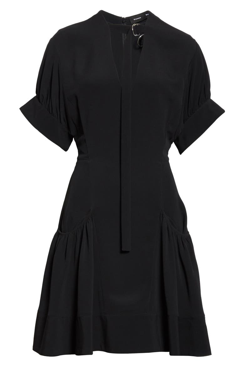 Buckle Strap Short Sleeve Crepe Dress, Alternate, color, BLACK