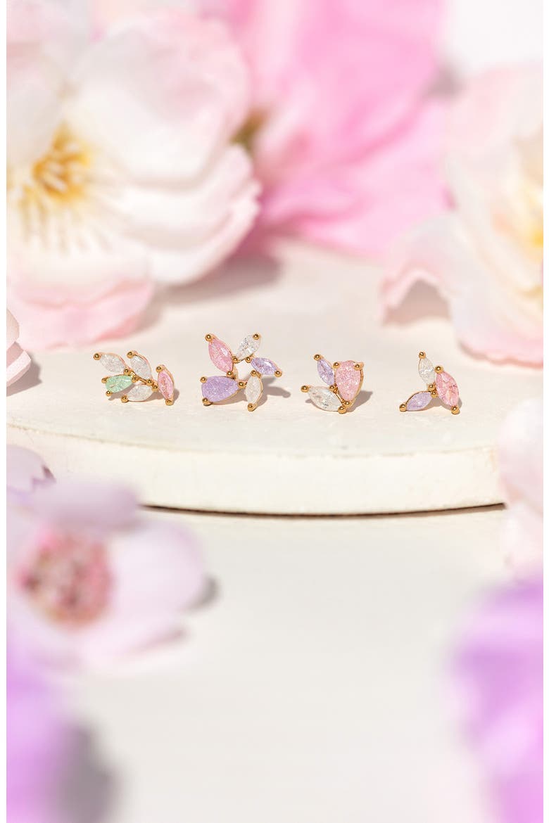 Pastel Leaf Set of 4 Stud Earrings, Alternate, color, GOLD