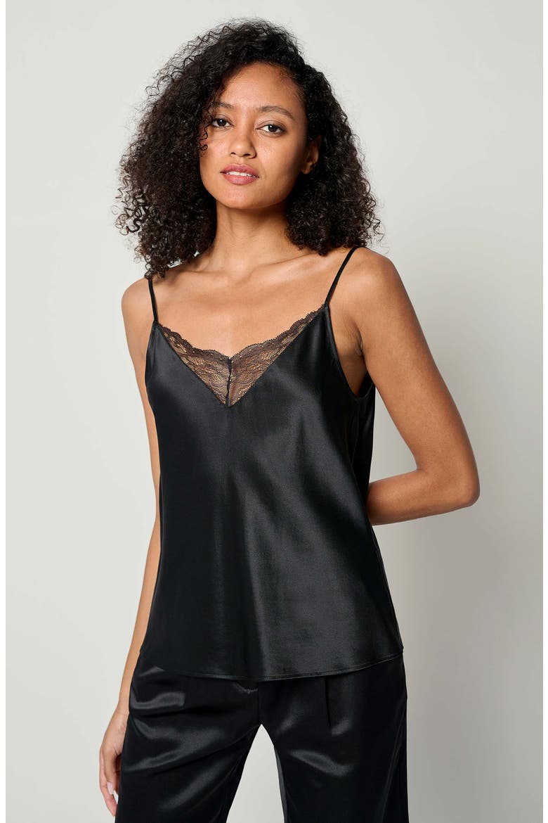 Women's V-Neck Lace Silk Camisole, Alternate, color, Black