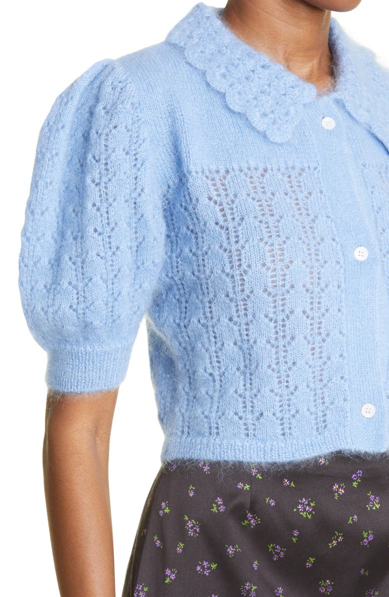 Shushu/Tong Pointelle Puff Sleeve Mohair Blend Cardigan, Alternate, color,