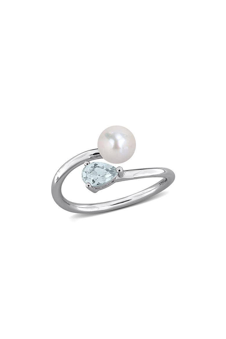 Cultured Pearl & Aquamarine Crossover Ring, Main, color, BLUE