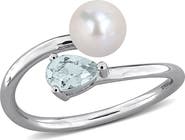 DELMAR Cultured Pearl & Aquamarine Crossover Ring