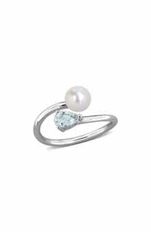 DELMAR Cultured Pearl & Aquamarine Crossover Ring