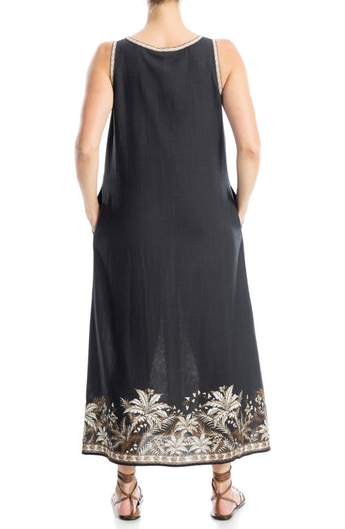 Max Studio Border Print Sleeveless Maxi Dress In Black