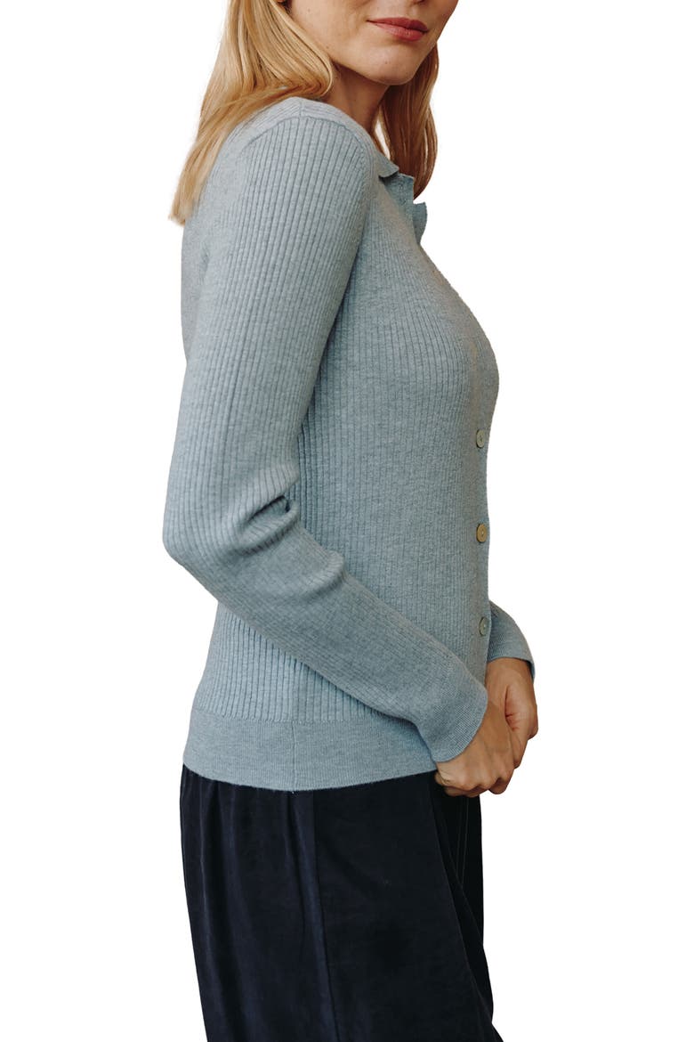 Collared Button-Up Rib Sweater, Alternate, color, HEATHER GREY