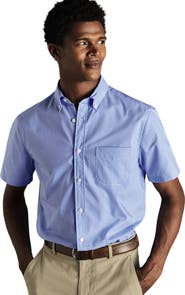 Charles Tyrwhitt Slim Fit Button-Down Collar Non-Iron Stretch Mini Gingham Short Sleeve Shirt