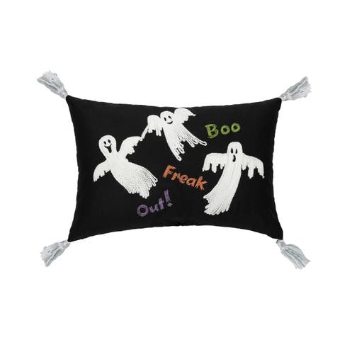"Boo! Freak Out!" Flyi Ghosts Halloween Accent Pillow 13" x 20" w/ White Tassels