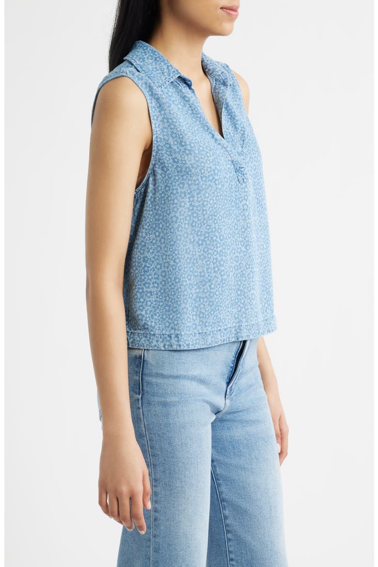 Print Johnny Collar Top, Alternate, color, DENIM FLOWER