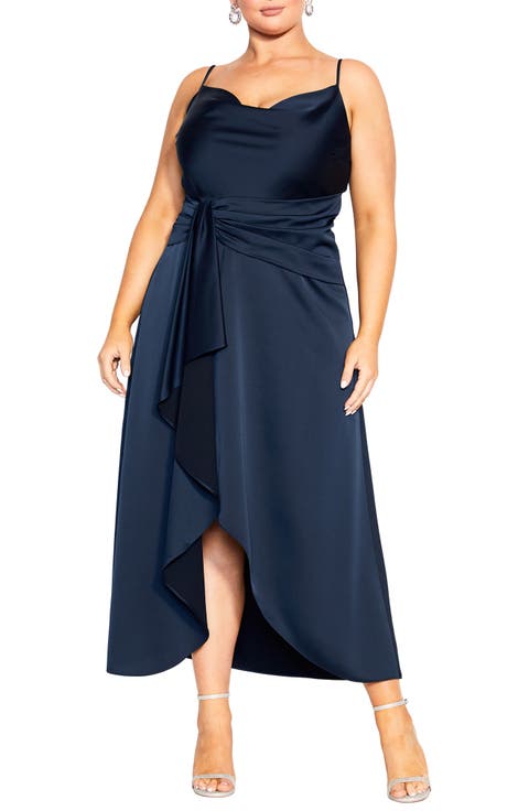 Simplicity Cowl Neck Satin Midi Dress (Plus Size)