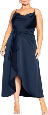 City Chic Simplicity Cowl Neck Satin Midi Dress
