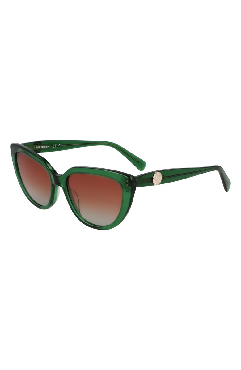 Longchamp Le Pliage 53mm Gradient Cat Eye Sunglasses, Alternate, color, Transparent Green