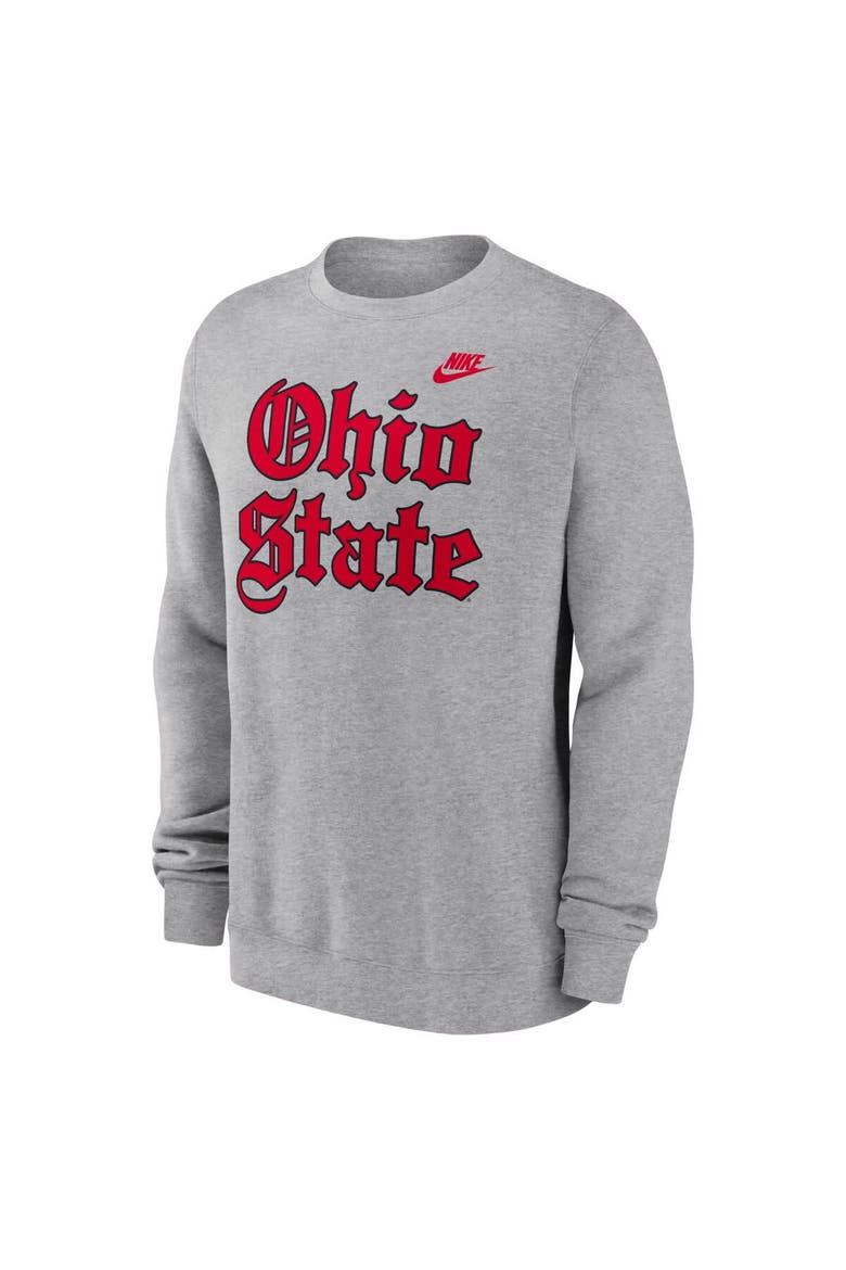 Men's Nike Heather Gray Ohio State Buckeyes Old English Fleece Sweatshirt, Alternate, color, Heather Gray