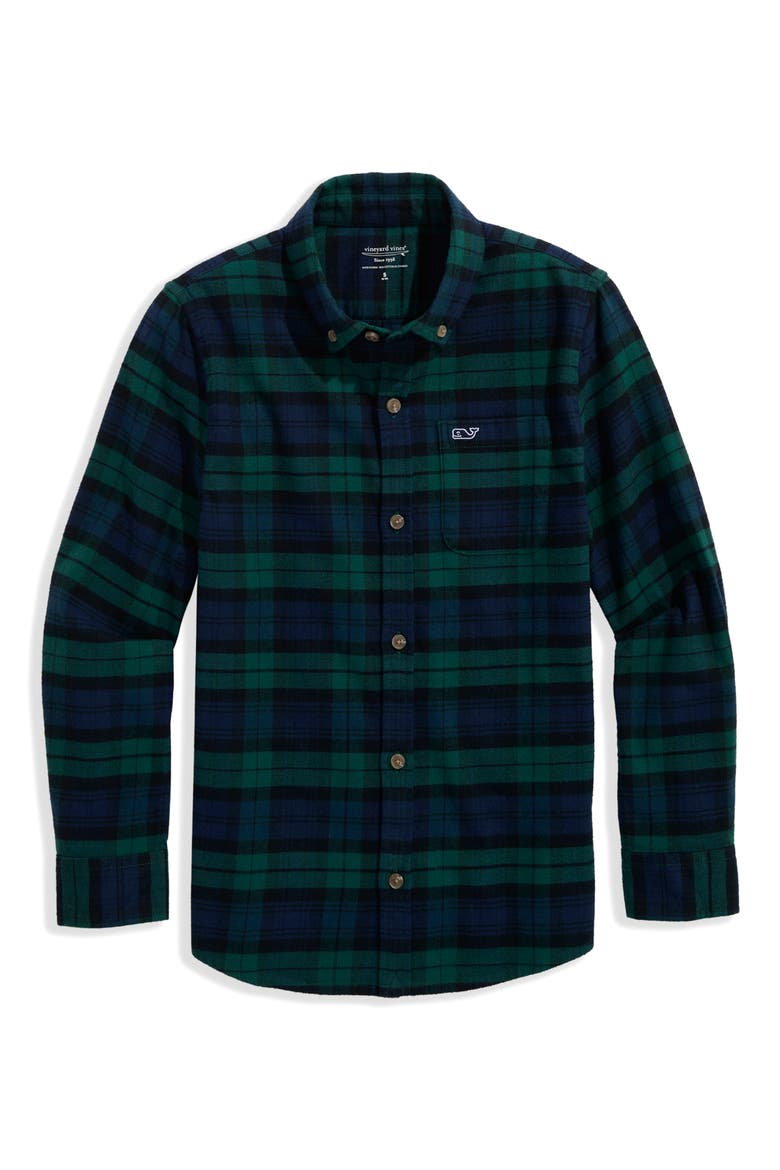 Kids' Frostpine Plaid Stretch Cotton Flannel Button-Down Shirt, Main, color, CHARLESTON GREEN