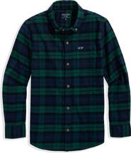 vineyard vines Kids' Frostpine Plaid Stretch Cotton Flannel Button-Down Shirt