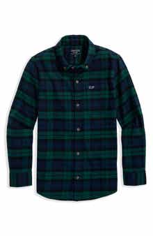 vineyard vines Kids' Frostpine Plaid Stretch Cotton Flannel Button-Down Shirt