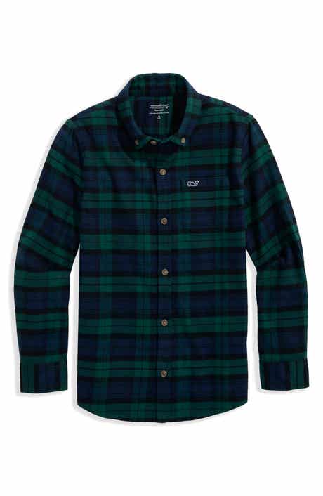 vineyard vines Kids' Frostpine Plaid Stretch Cotton Flannel Button-Down Shirt