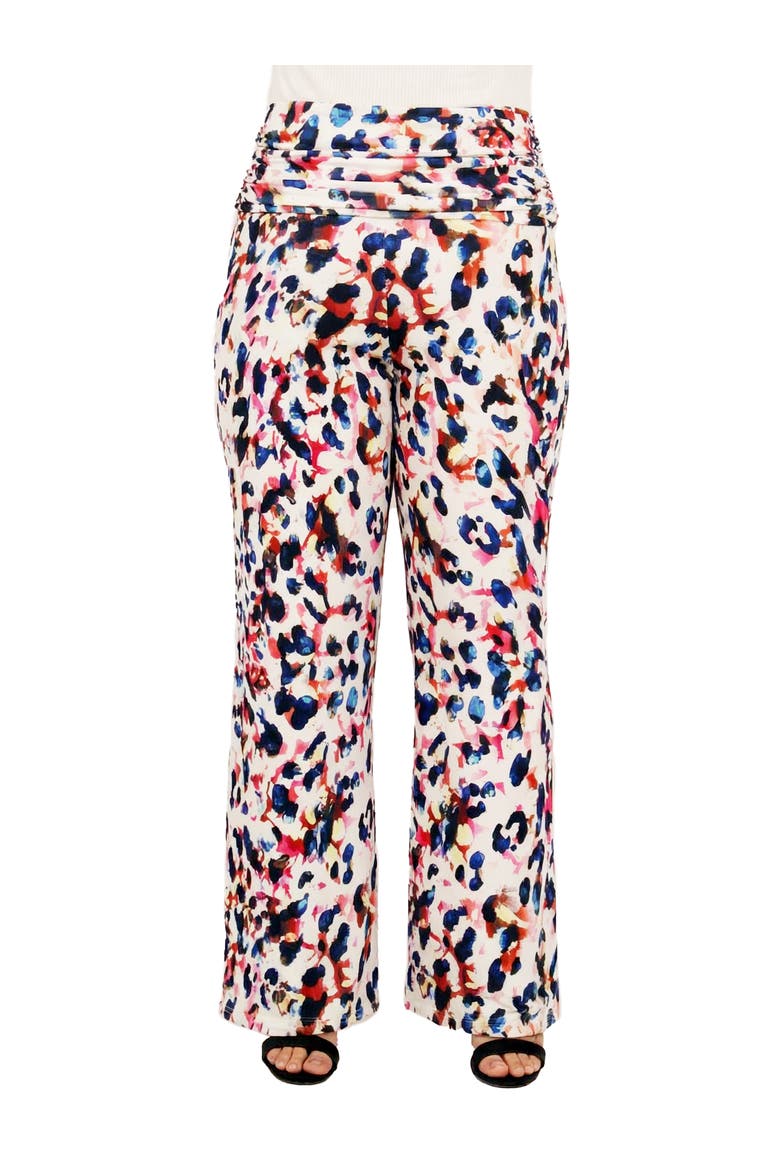 Curvy Essential Cheetah Print Foldover Waist Wide Leg Pants, Main, color, White Multi