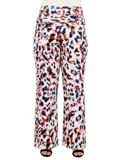 Curvy Essential Cheetah Print Foldover Waist Wide Leg Pants