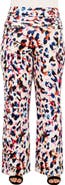 24seven Comfort Apparel Curvy Essential Cheetah Print Foldover Waist Wide Leg Pants