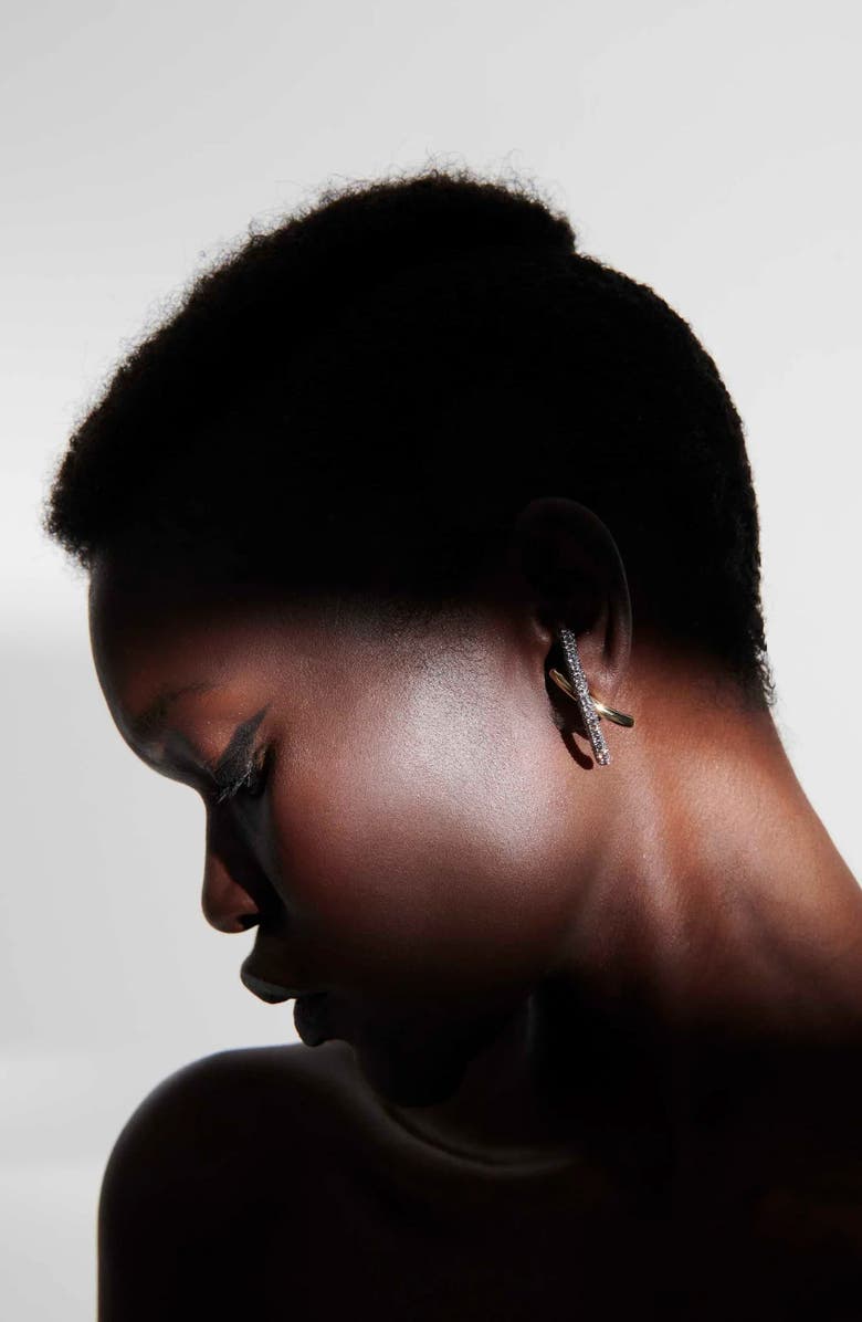 DEMARSON Marnie Crystal Pavé Earrings, Alternate, color, Gold/ Gunmetal/ Crystal