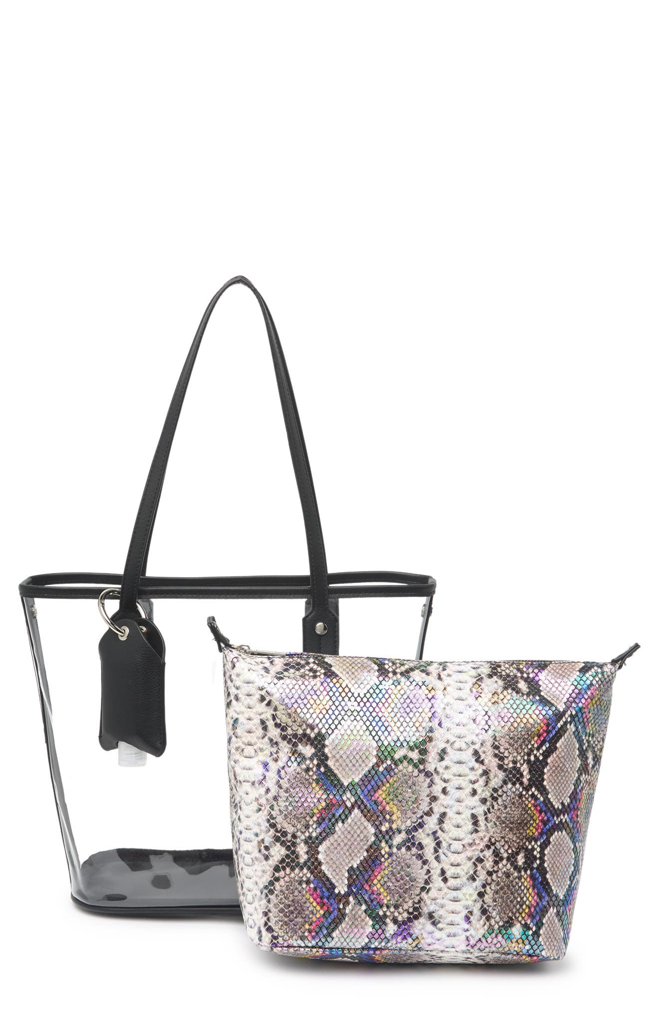 Madden Girl Snake Embossed Pouch & Transparent Tote Bag, Alternate, color, 