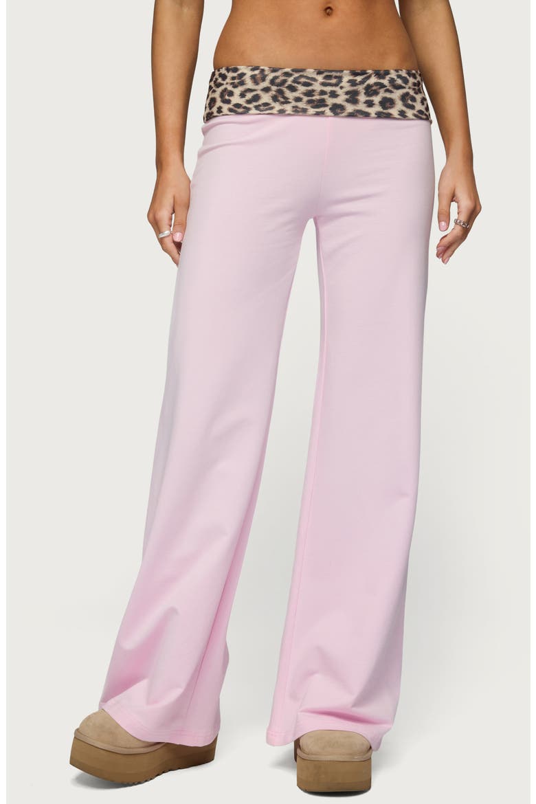 Leopard Print Foldover Waist Wide Leg Pants, Main, color, PINK