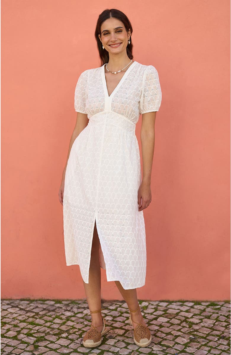 Yumi Broderie Anglaise Midi Dress, Alternate, color, White