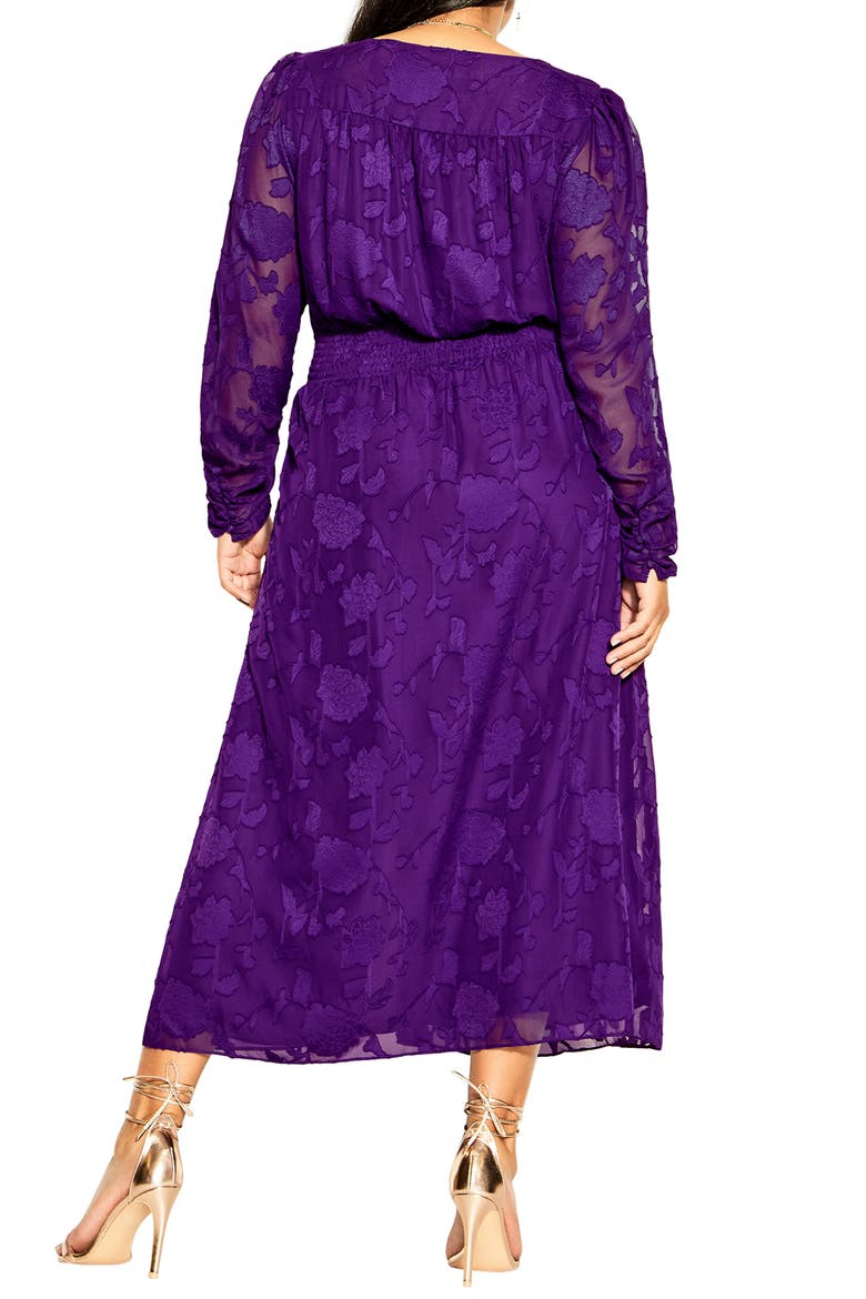 Sweet Sass Long Sleeve Burnout Chiffon A-Line Dress, Alternate, color, PETUNIA