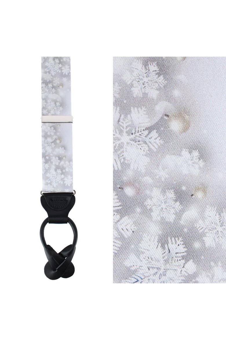 Big and Tall Jack's Frosty Winter Wonderland Silk Holiday Button End Suspenders, Main, color, Silver