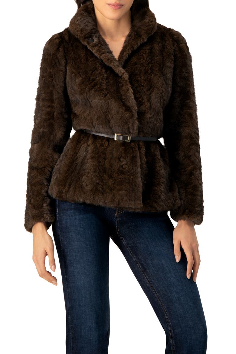 Plush Belted Fake Fur Coat, Main, color, Brown