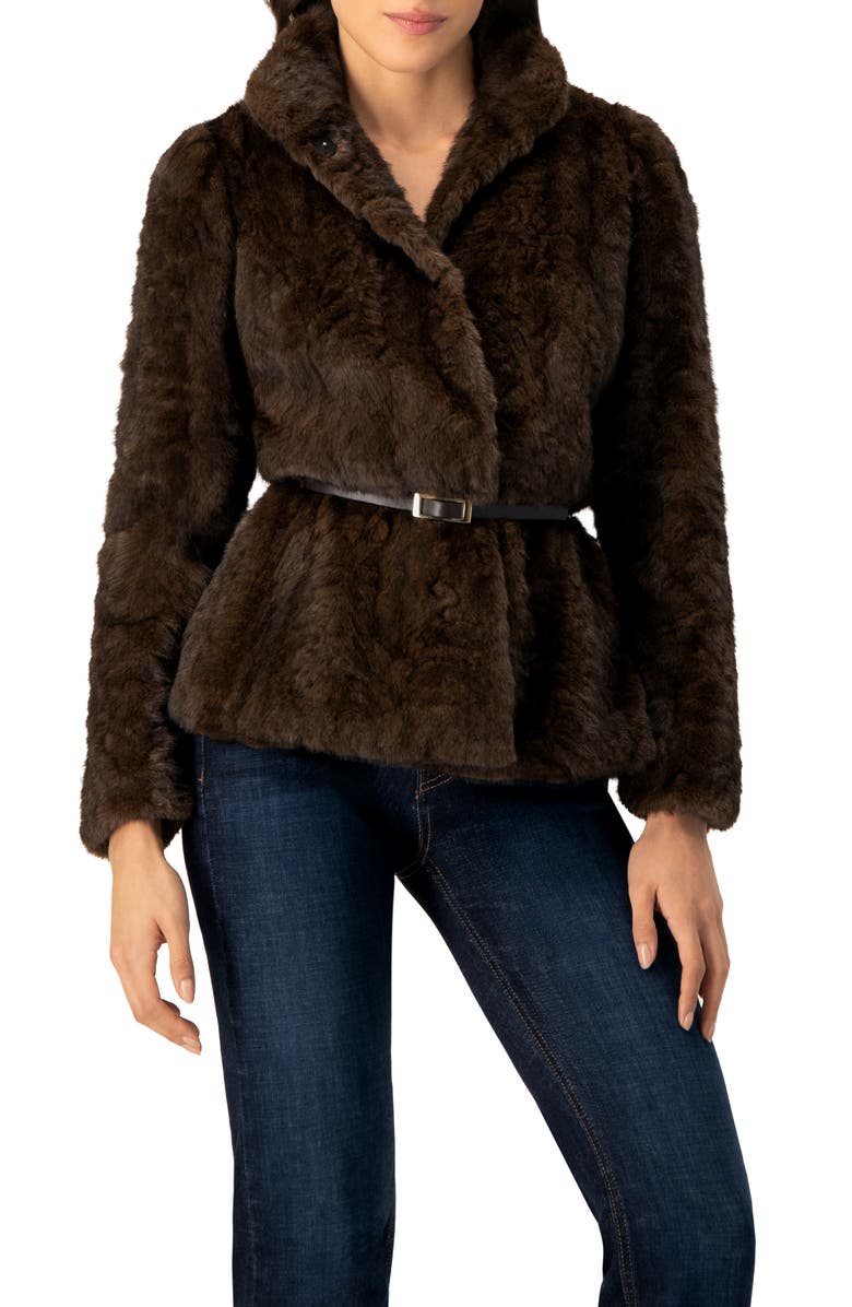 IVONNE Plush Belted Fake Fur Coat, Main, color, Brown