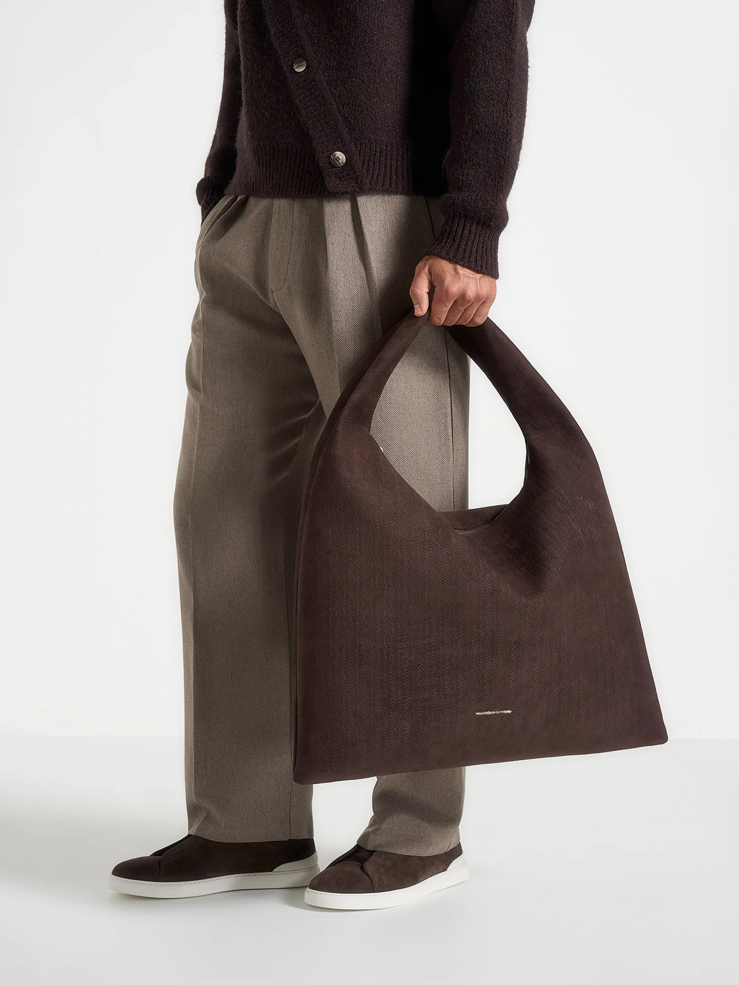 Manière De Voir Aubin Braided Suede Hobo Bag, Alternate, color, Brown