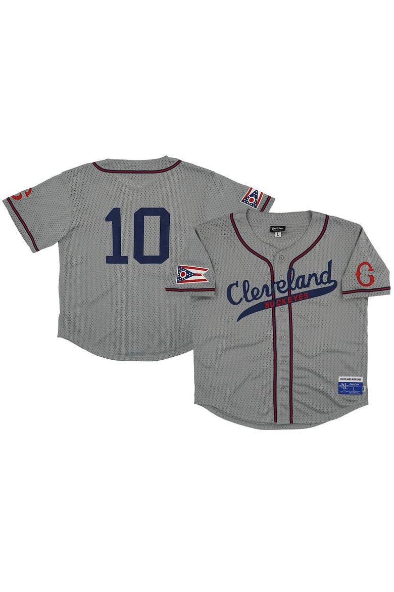 Men's Rings & Crwns #10 Gray Cleveland Buckeyes Mesh Button-Down Replica Jersey, Main, color, Gray