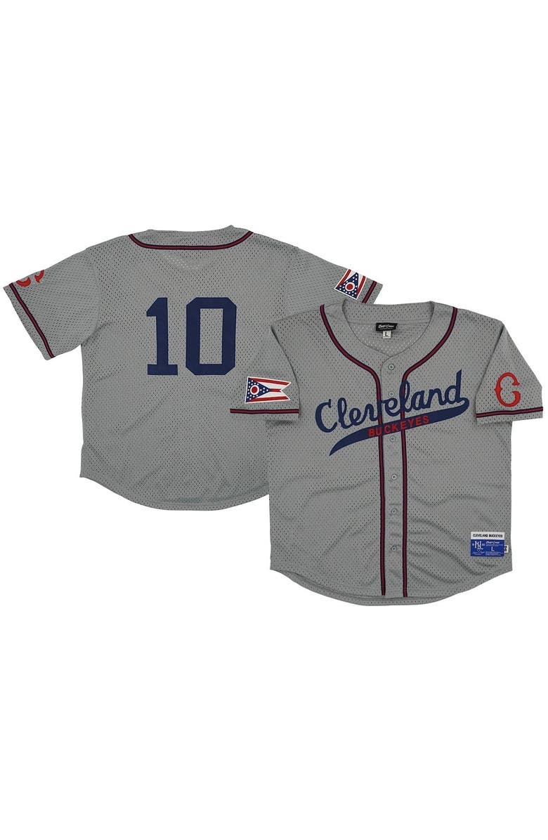 RINGS & CRWNS Men's Rings & Crwns #10 Gray Cleveland Buckeyes Mesh Button-Down Replica Jersey, Main, color, 