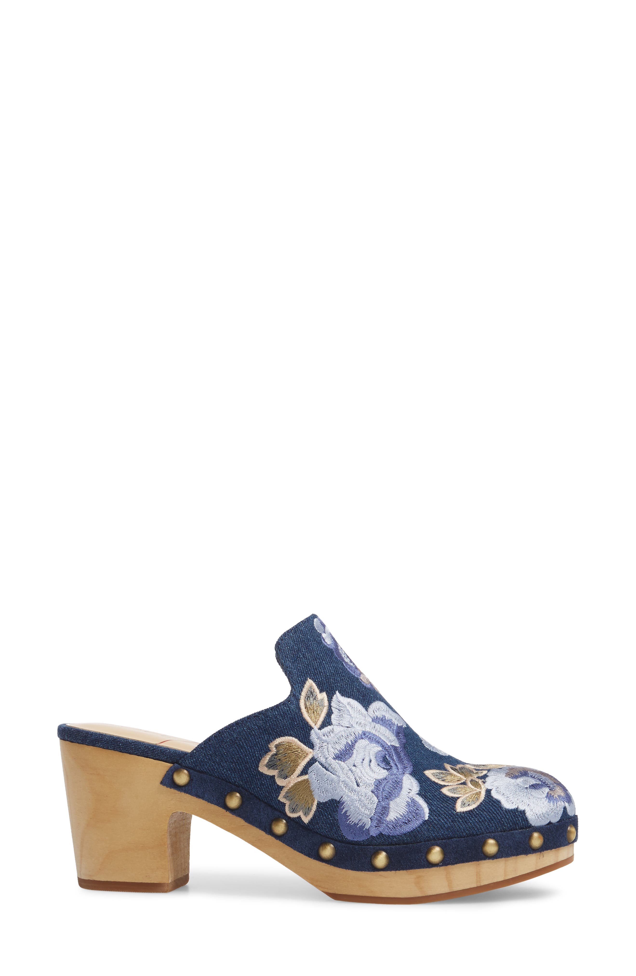 Madelina Clog, Alternate, color, DARK DENIM EMBROIDERY