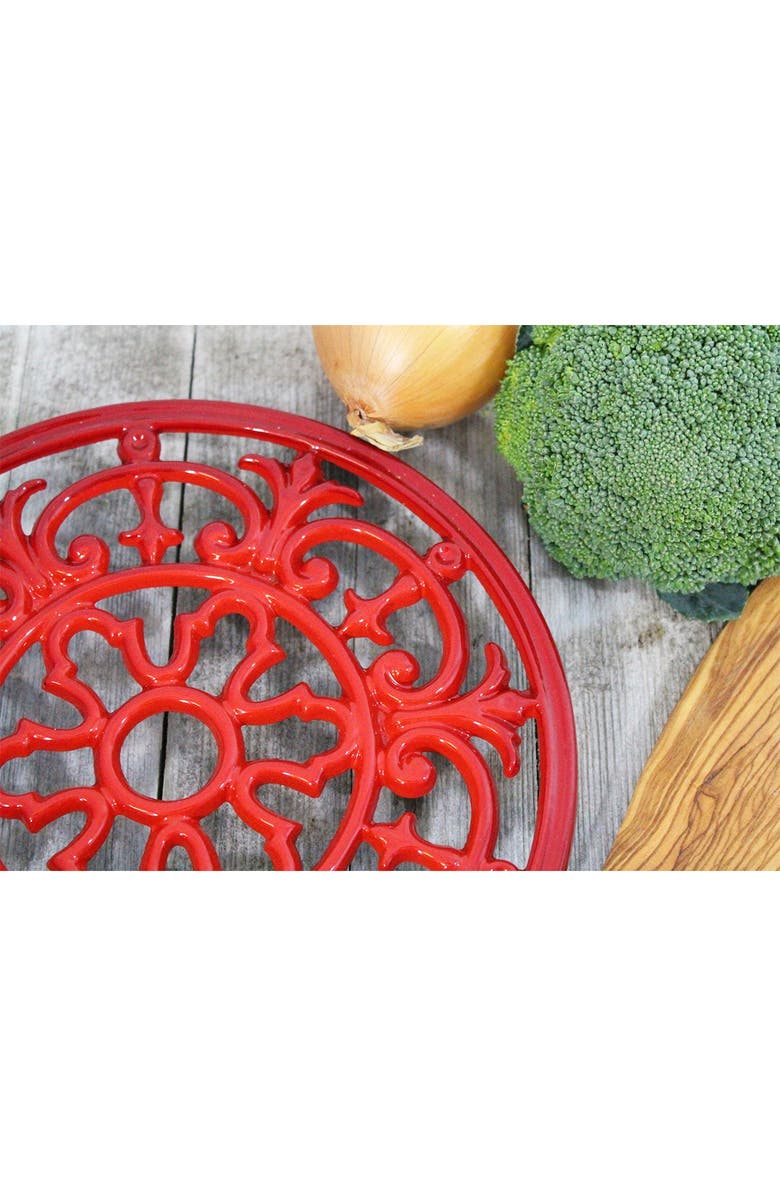 FRENCH HOME Red Enameled Cast Iron Fleur De Lys Trivit, Alternate, color, Red