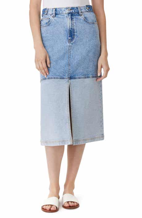 Habitual Colorblock Denim Midi Skirt