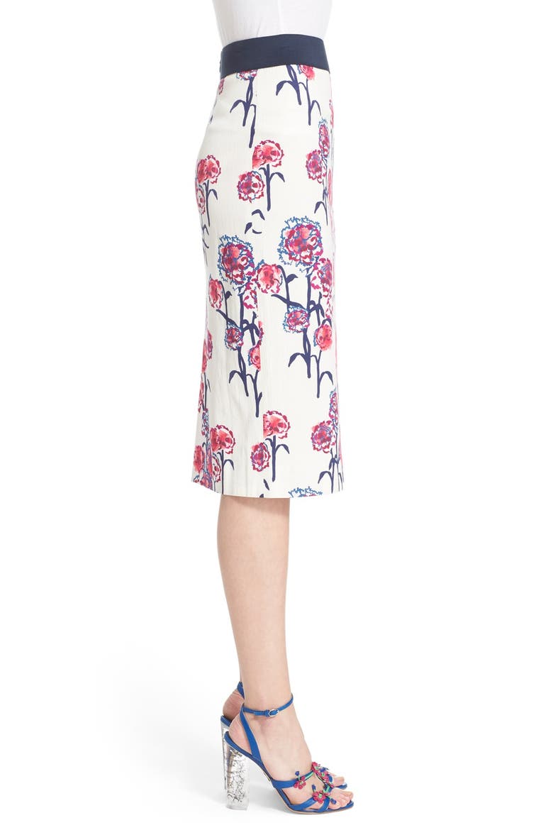 Textured Garden Print Pencil Skirt, Alternate, color, WHITE/ HIBISCUS MULTI